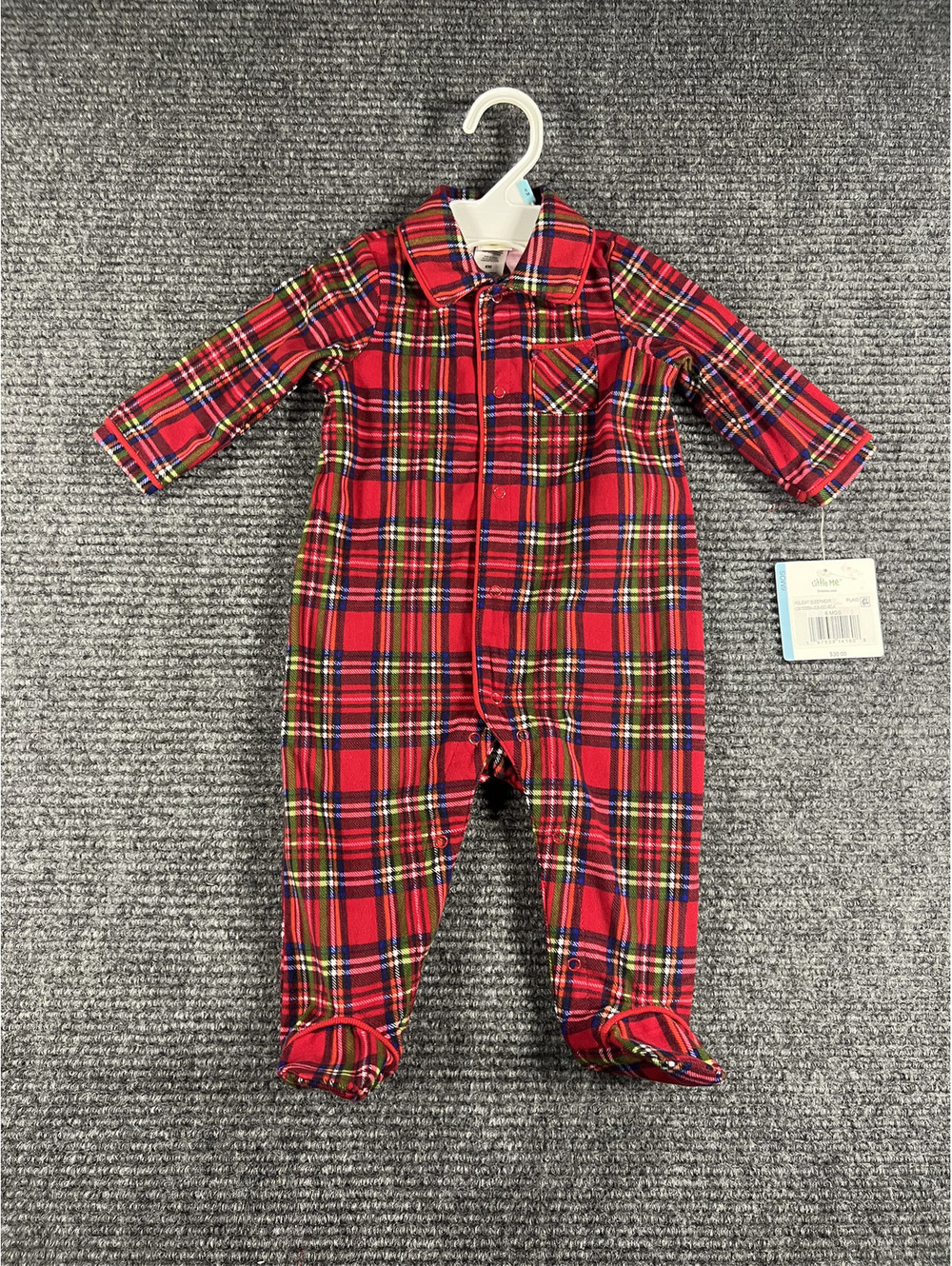 NWT - Little Me Baby Christmas Red Flannel Plaid Footed Pajamas 6M - MSRP $30